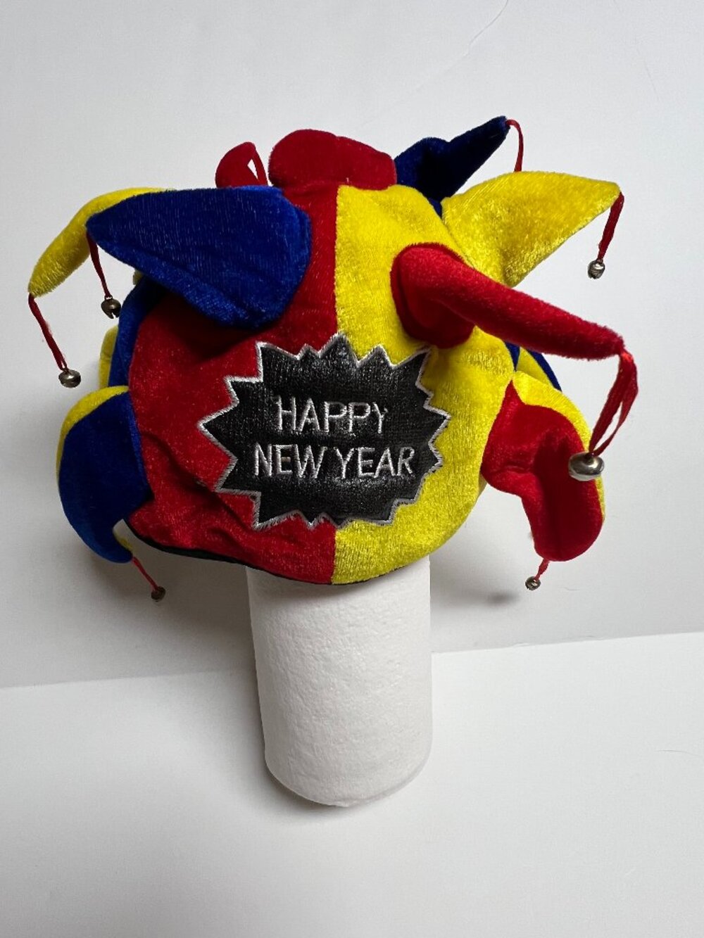 Jester Hat Happy New Year Plush Velvet Multicolor Costume Party Bells Smiffys